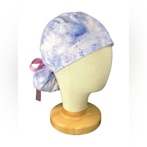 Nursing Scrub Cap with Ribbon Ponytail - Purple Pink - Picture 2 of 4